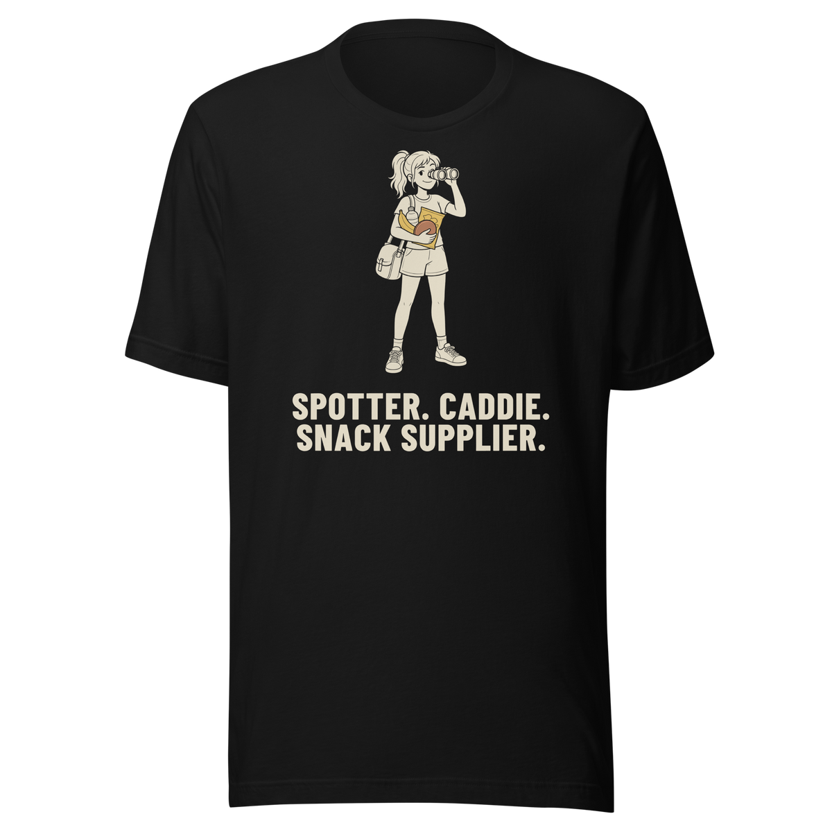 Spotter. Caddie. Snack Supplier. - Bella+Canvas 3001 Black front