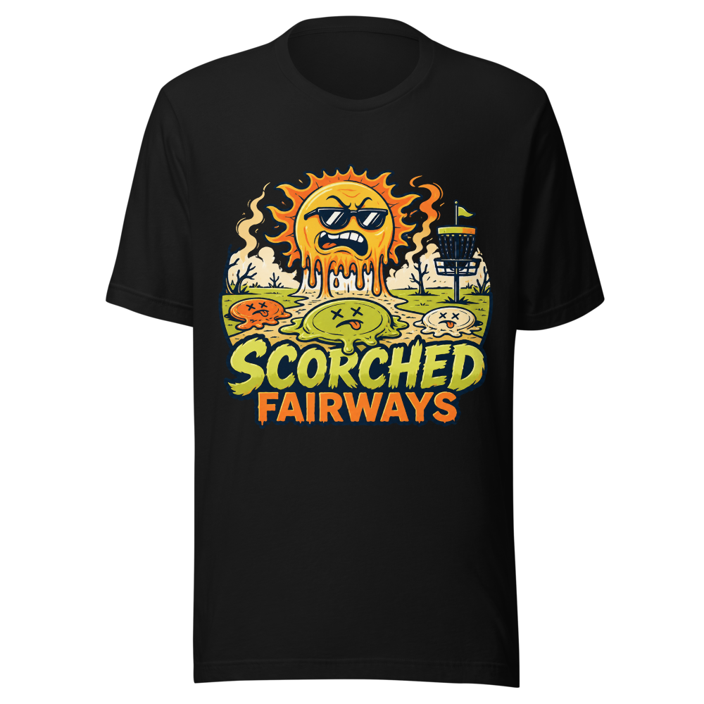 Scorched Fairways — Bella+Canvas 3001 Black front