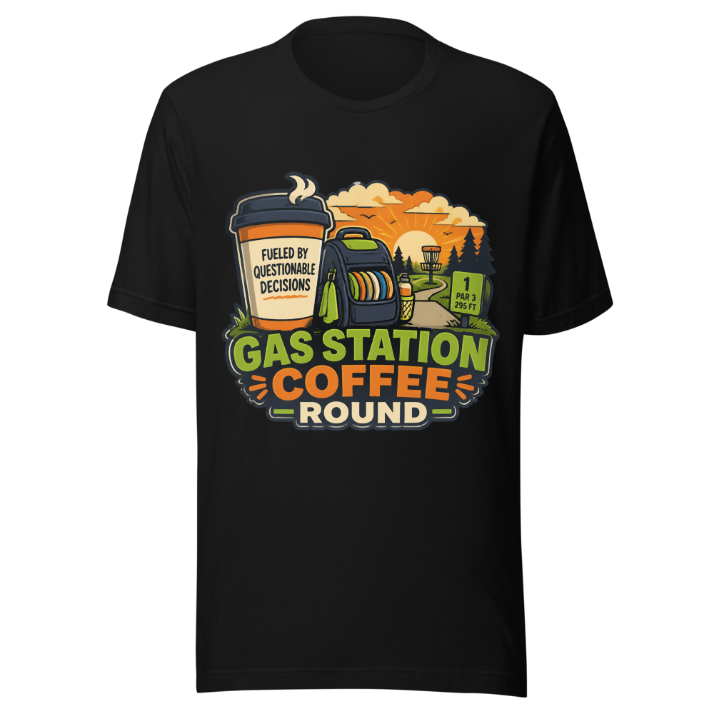 Gas Station Coffee Round — Bella+Canvas 3001 Black front