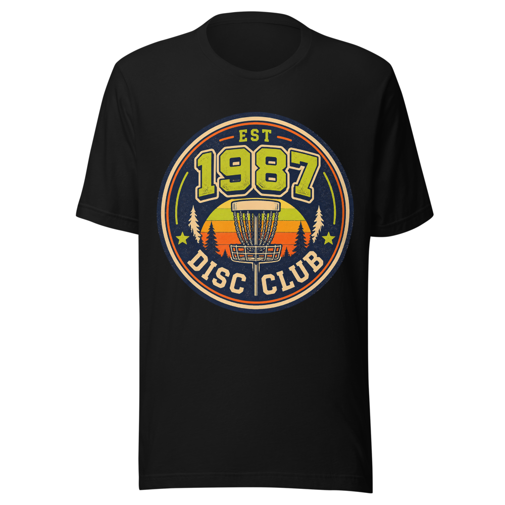 1987 Disc Club Badge — Bella+Canvas 3001 Black front