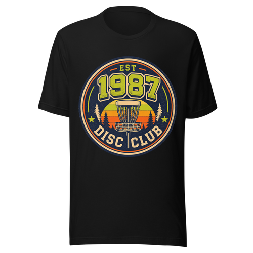 1987 Disc Club Badge — Bella+Canvas 3001 Black front