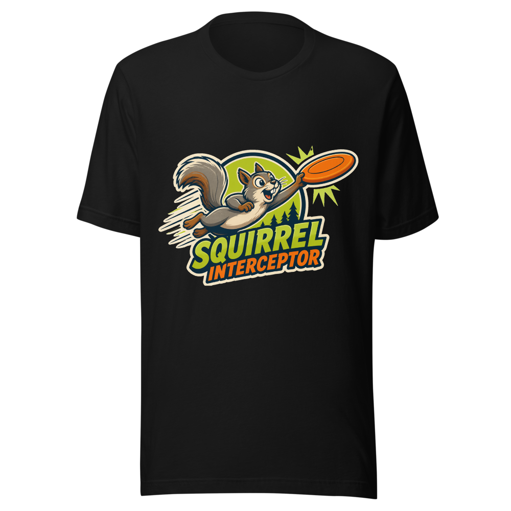 Squirrel Interceptor — Bella+Canvas 3001 Black front