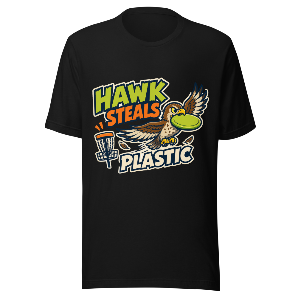 Hawk Steals Soft Plastic — Bella+Canvas 3001 Black front