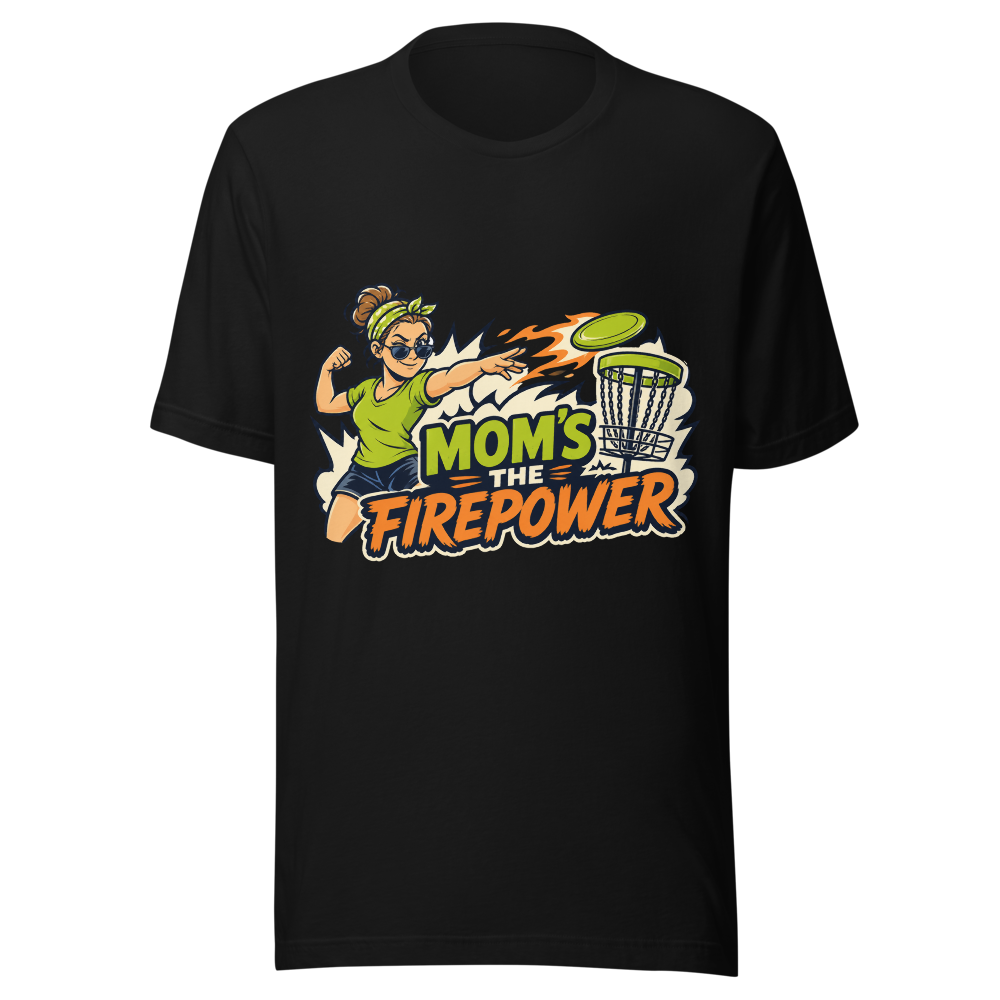 Mom's the Firepower — Bella+Canvas 3001 Black front