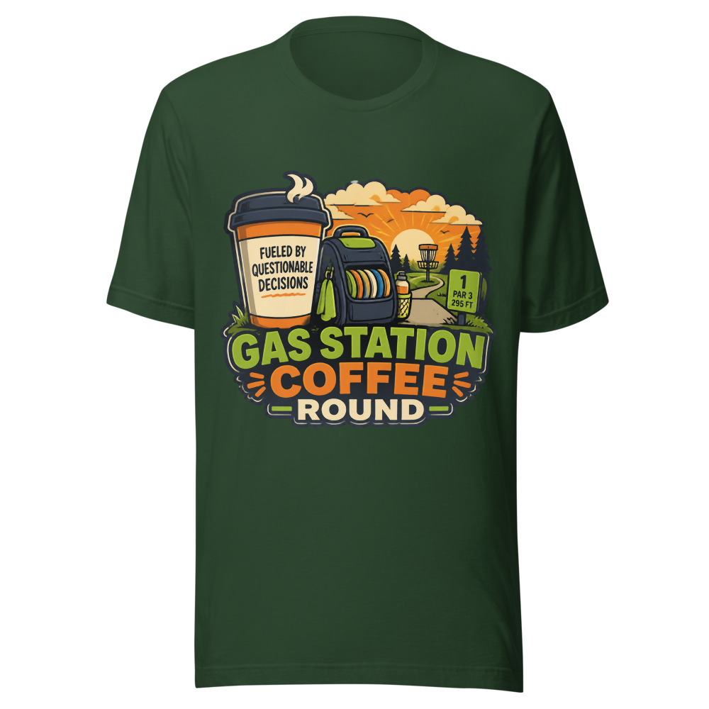 Gas Station Coffee Round - Bella+Canvas 3001 Forest front