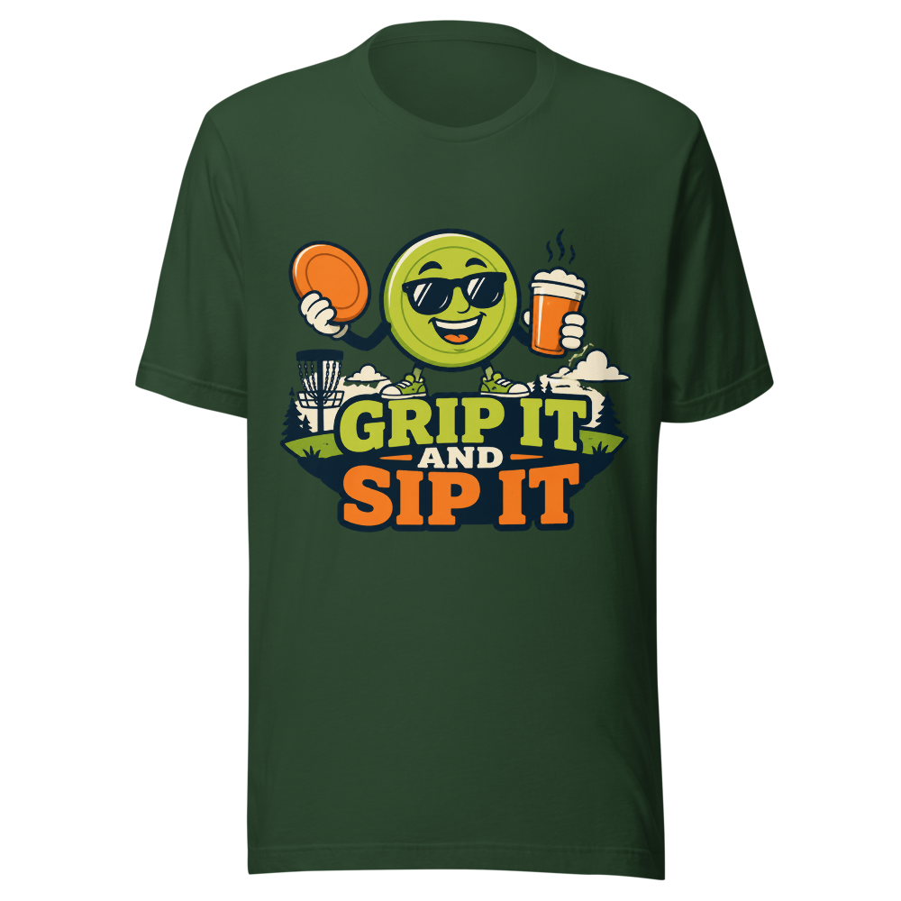 Grip It and Sip It - Bella+Canvas 3001 Forest front