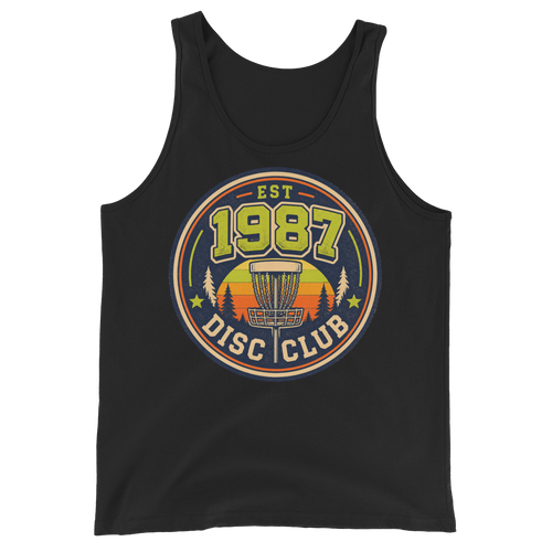 1987 Disc Club Badge - Bella+Canvas 3480 Tank Black front